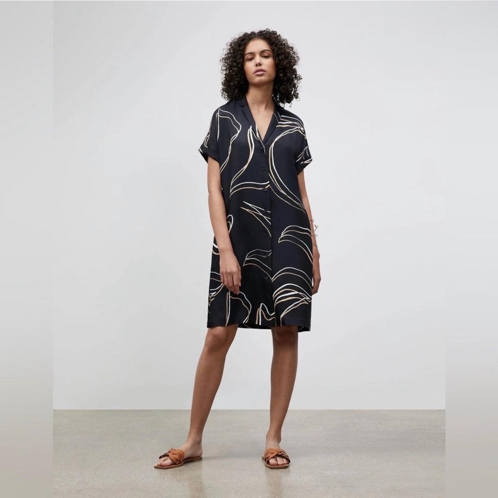 Lafayette 148 Sawyer Garden Contour Print Shirt Dress Black XS